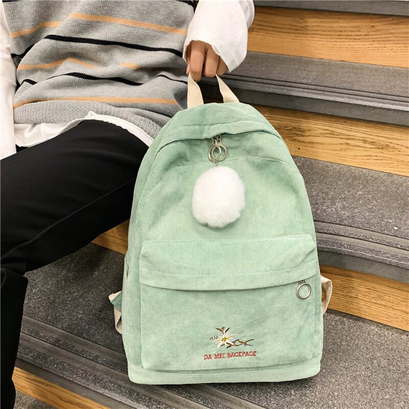 Julyccino bonito listra veludo mochila feminina cor sólida saco de escola harajuku feminino sacos de ombro adolescente viagem mochilas