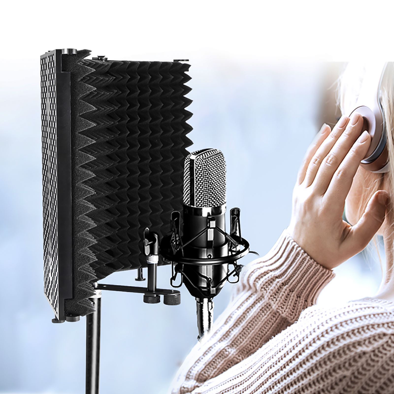 Foldable Studio Microphone Isolation Shield Recording Sound Absorber Foam Studio Soundproofing Pane Panel