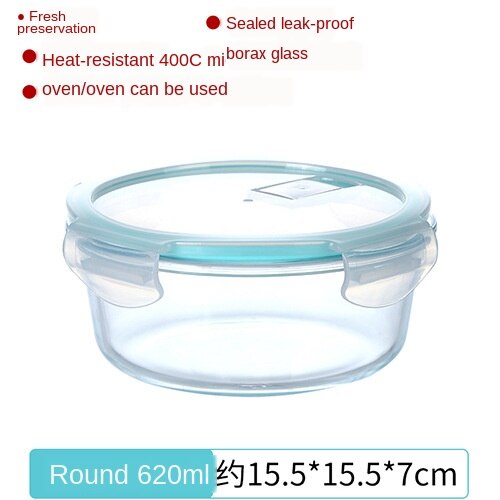 Microwave Special Glass Lunch Box Lunch Box with Lid Refrigerator Fruit Box Fresh Box Office Worker Heating Lunch Bowl: round 620ml