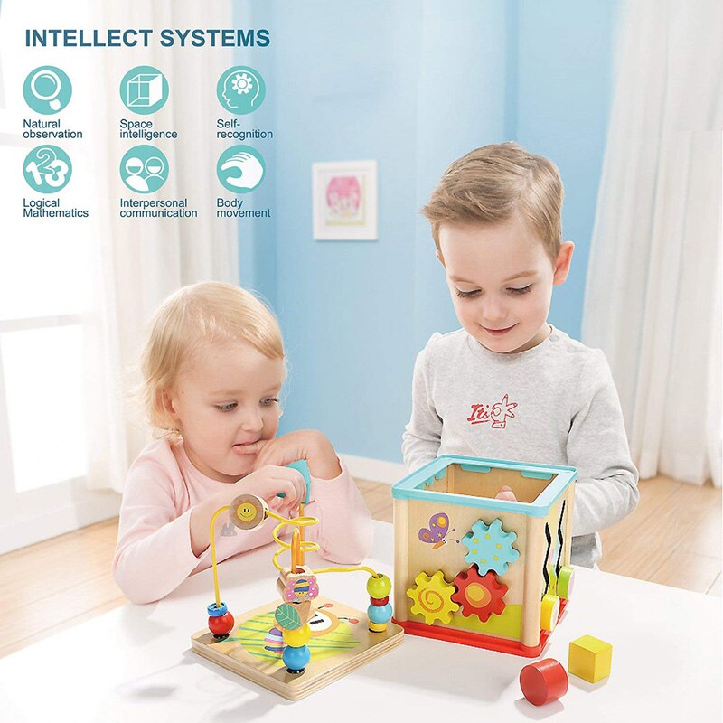 2-6 år gamle farverige træperler legetøj baby børneundervisning puslespil intellektuelt legetøj multifunktion fire sider skattekiste