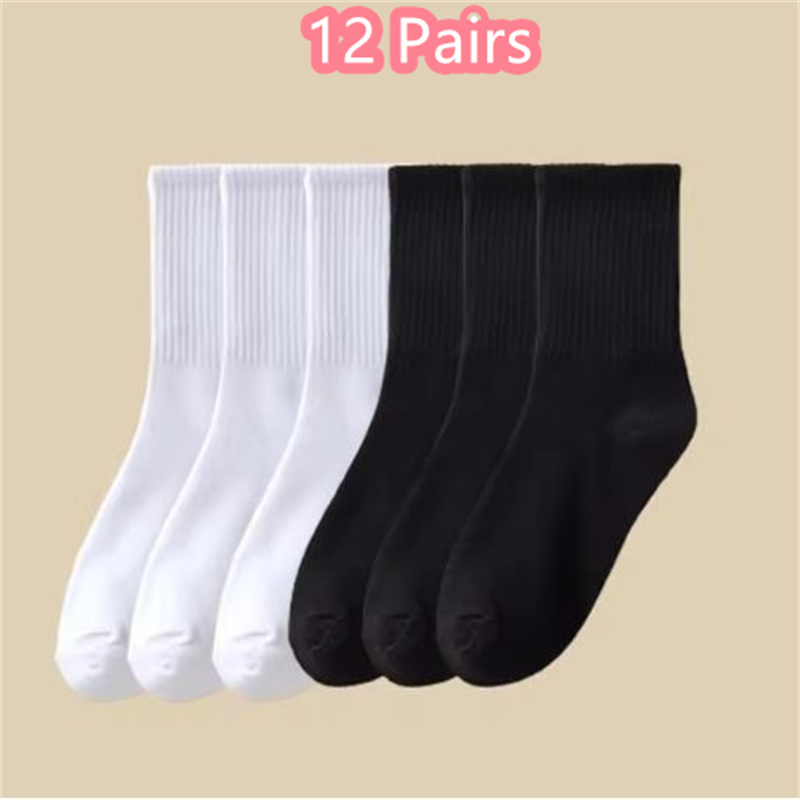 1/6/12 pares de calcetines de tubo medio para hombre Color sólido en blanco y negro ropa de calle Harajuku calcetines transpirables e informales: Rosa
