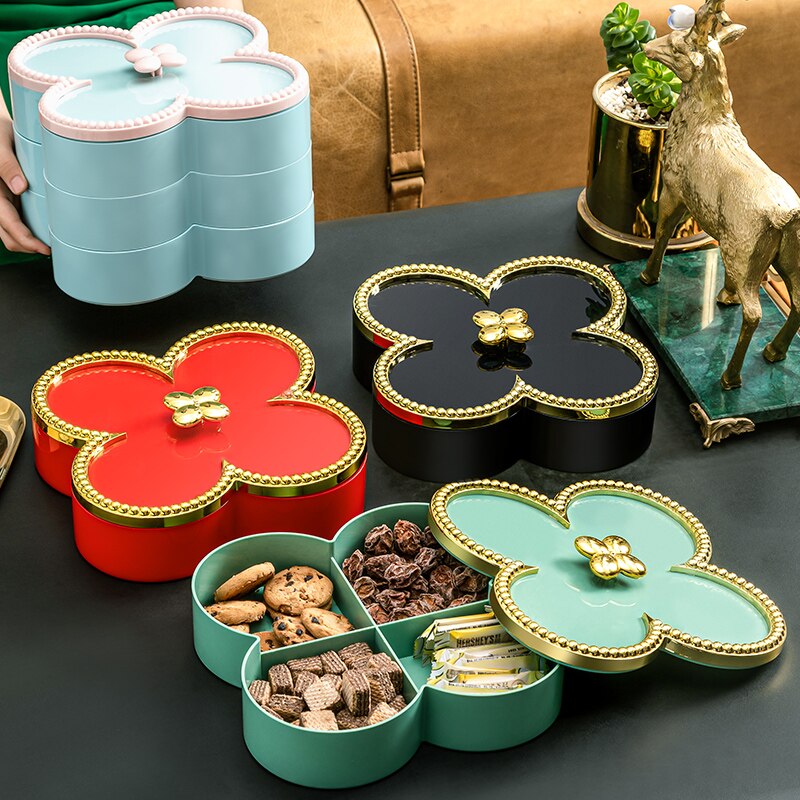 Bloem Vorm Snack Dienblad Decoratieve Plastic Verdeeld Snack Borden Kommen Voor Familie Party Candy Noten Opbergdoos Met Deksel