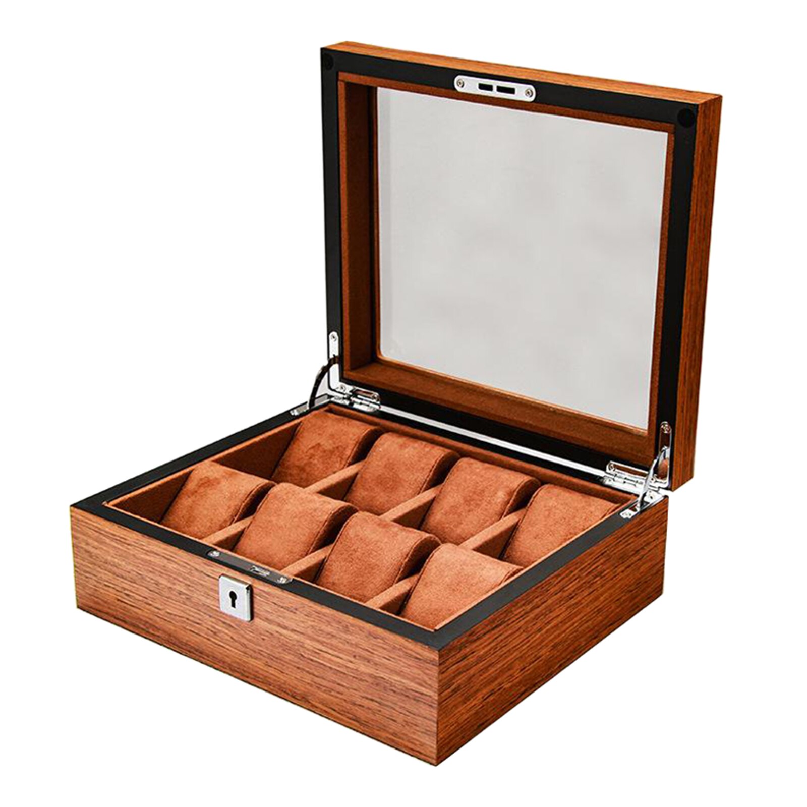 Multi Slot Wood Box Watch Display Case Glass Top Jewelry Storage Organizer: 8 Slots
