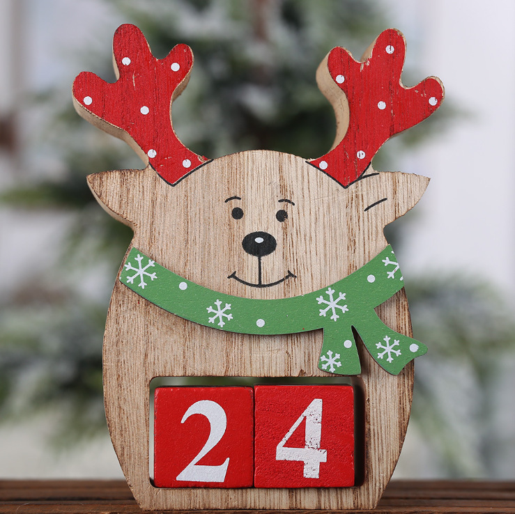 Santa Claus Wooden Advent calendar Snowman Elk Calendar Ornaments Kid Christmas Decor Cartoon Ornaments: C