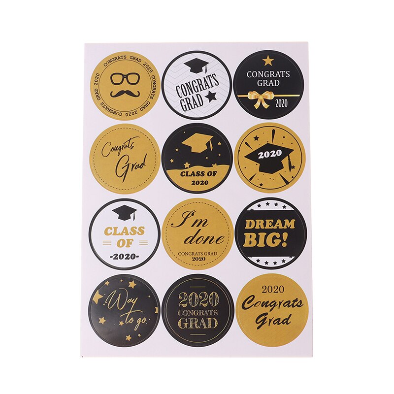 10sheets/Pack Round Labels Graduation Theme Patterned Sealing Stickers Handmade Roll Decals For Certificate Decor
