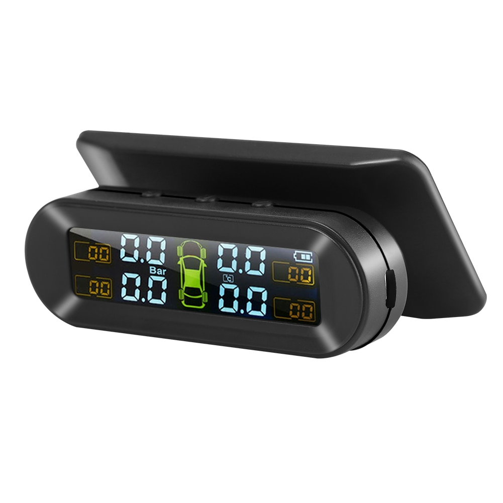 4 Sensors Solar USB Car TPMS Charging TPMS LCD Universal Auto Tire Pressure Monitoring System Temperature Alarm System