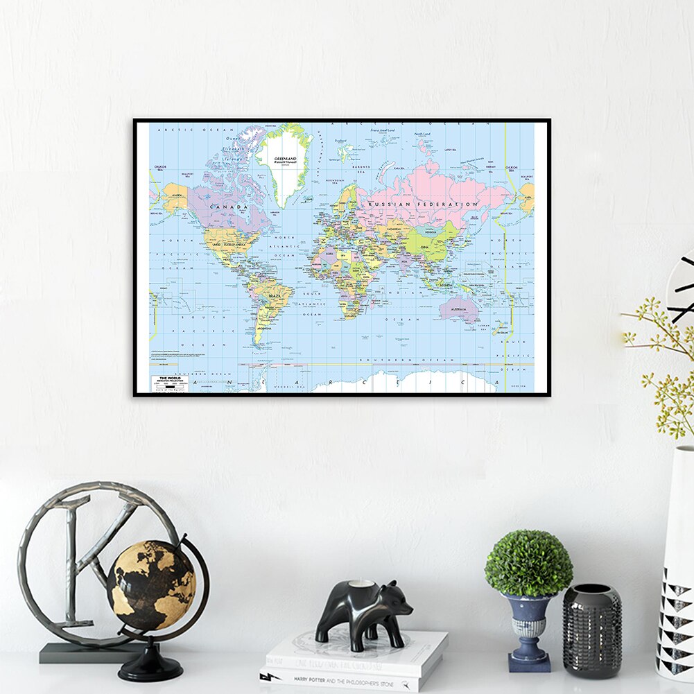 70*50cm The World Map Wall Art Poster Spray Canvas Painting Education School Supplies Living Room Classroom Home Decor