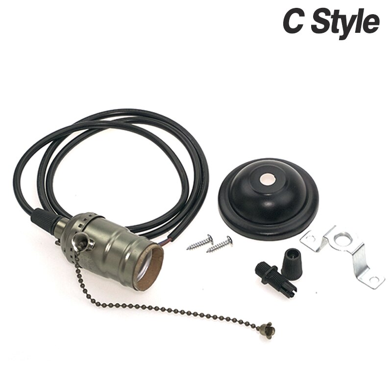 Bombilla de tornillo Retro Edison E27, Base de carcasa de aluminio, casquillo de soporte de bombilla con interruptor/cadena de cobre + hierro con mango de cable de 1,2 M