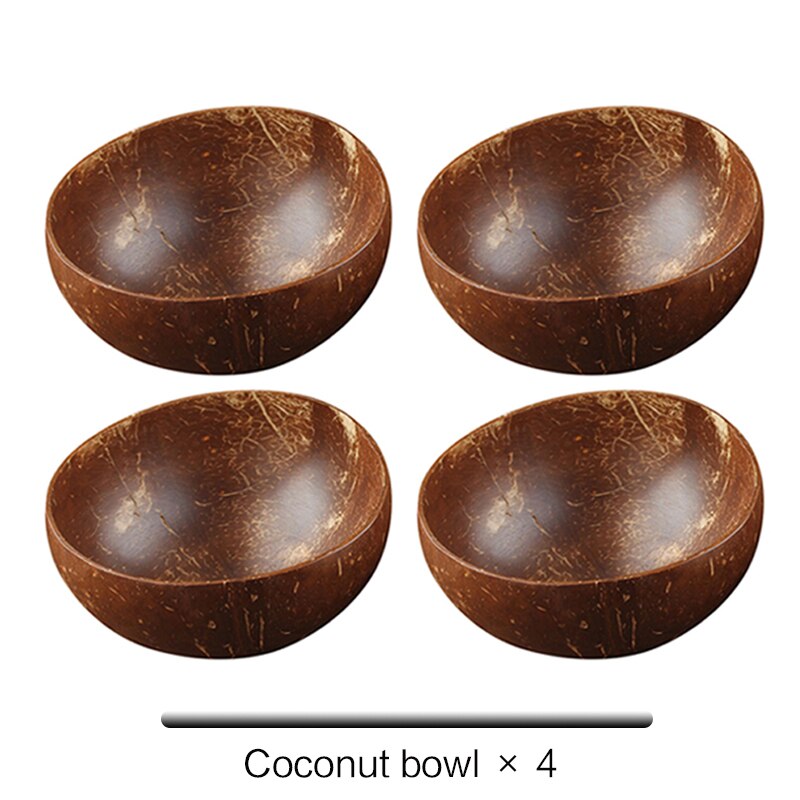 Naturalne miska kokosowa zestaw drewniane sałatka miska robić ramenu łyżka z drewna kokosowego zestaw Coco Smoothie zastawa stołowa robić kuchni 12-15 cm miska kokosowa: 4 Bowl
