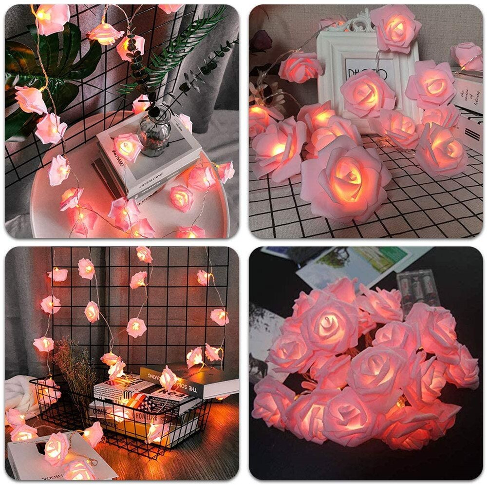 10/20/40 LED Pink Rose Flower Christmas Lights String Lights Battery Operated Valentine Wedding Party Decoration Lamp