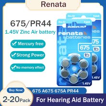 12-120ps 100% Original Renata 675 A675 675A PR44 1.45V 660mAh Zinc Air Battery For Hearing Aid Audiphones A675 Button Coin Cells