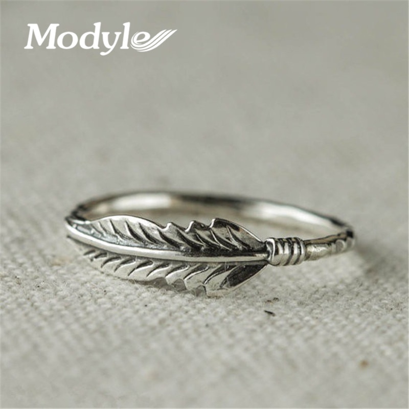 Modyle 2022 Silber Farbe Ringe Für Frauen Jahrgang thailändisch Silber Farbe Feder Schmuck Ring Für Liebhaber Beste