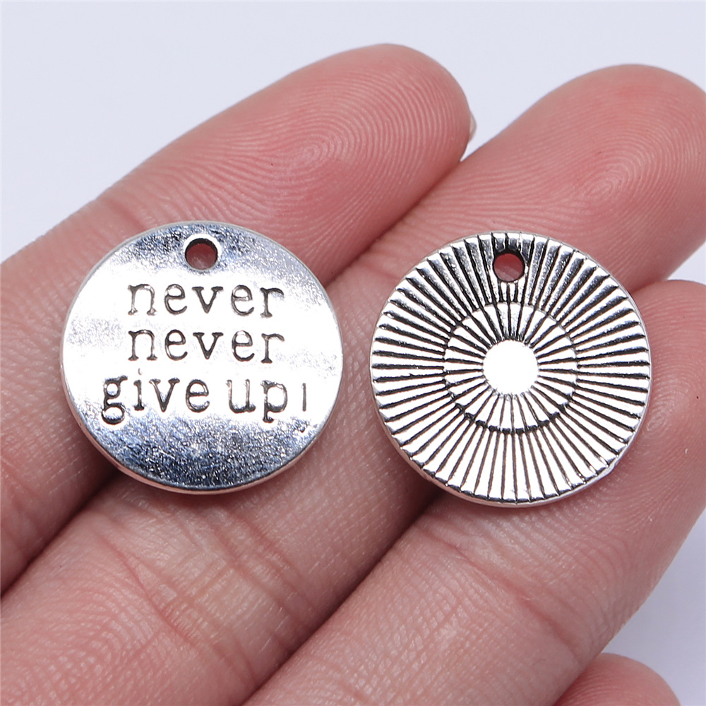 10pcs Round Inspire Nameplate Live Laugh Love Live Your Dream Never Give Up Karma Charms For Jewelry Making Diy Crafts Making: None
