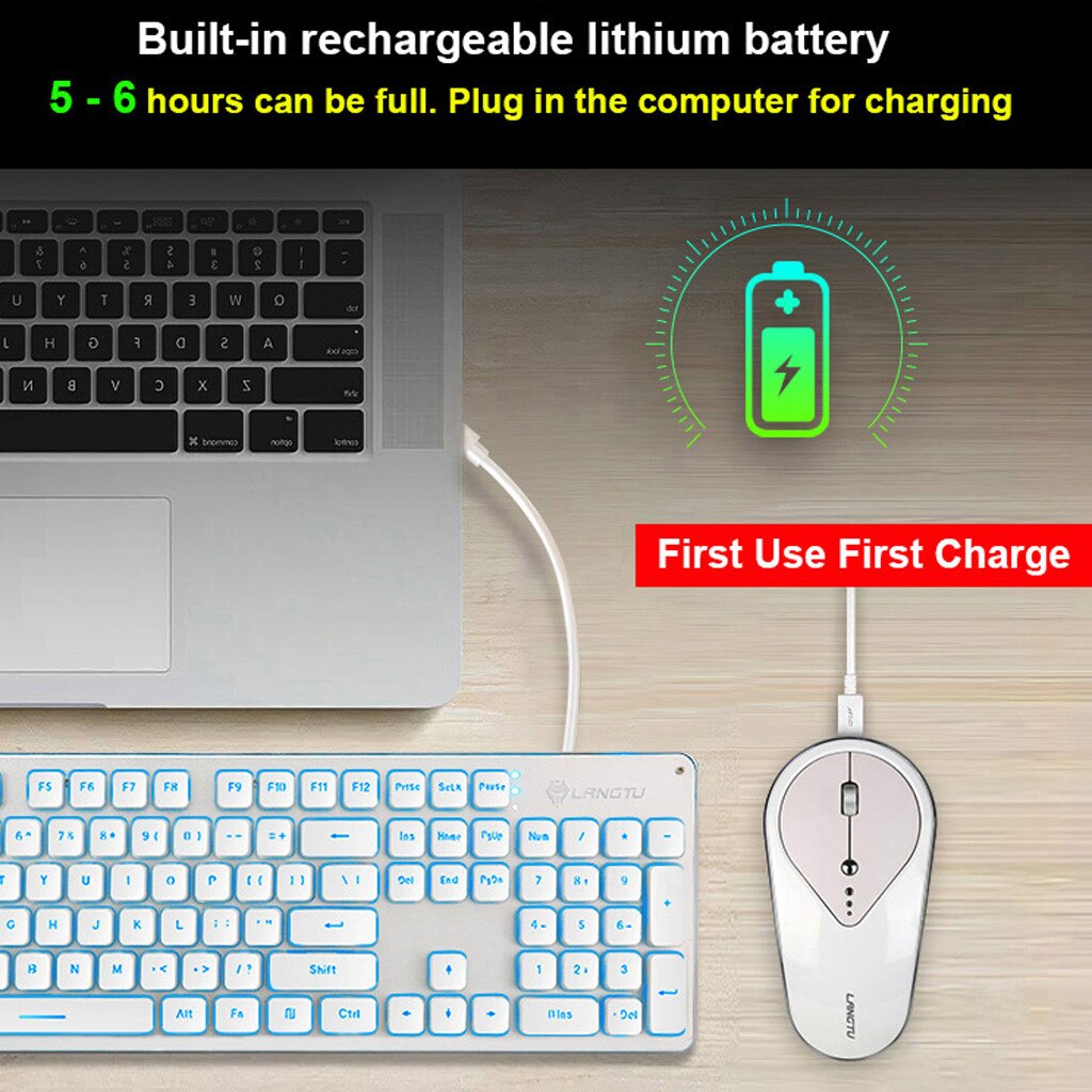 2.4G 1600DPI 4 Buttons Wireless Rechargeable LED Backlit Usb Ergonomic Gaming Keyboard Mouse Sets Orange/Yellow Switch#ZS