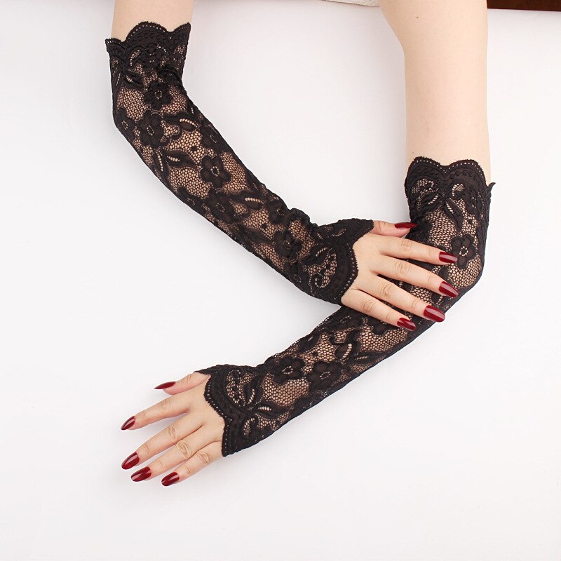 Manga de encaje con protección solar para mujer, cubierta de brazo de clásica, protección UV, puños de brazo de hielo, guantes de conducción sin dedos, novedad de verano