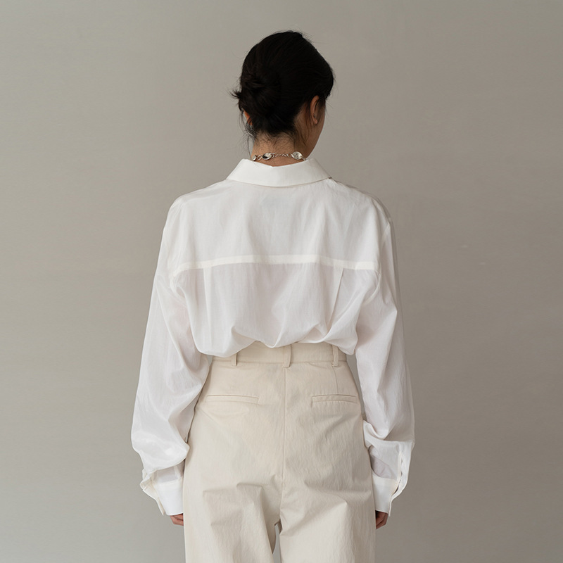 Spring Cotton Long Sleeved White Shirt Women Simple Blouse Office Ladies Lapel Casual Loose Tops Cardigan