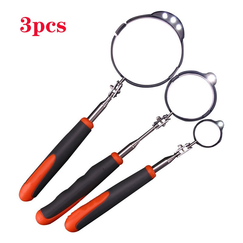 Miroir d'inspection télescopique de châssis de véhicule, 3 pièces réglables avec lumière LED