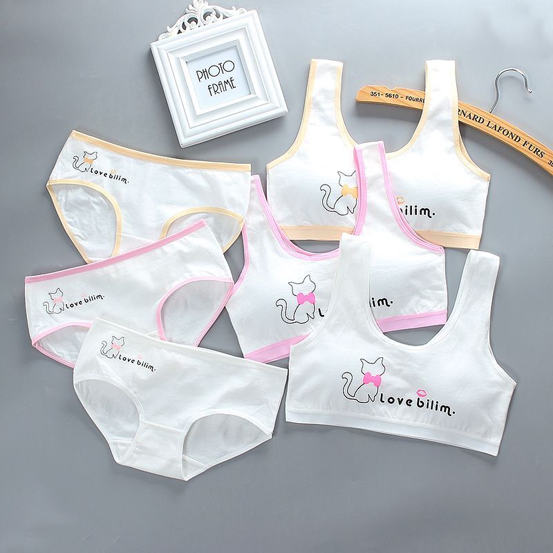 Soft Bra Teenage Underwear Bra Set Training Bras and Panties Puberty Students Bra Vest