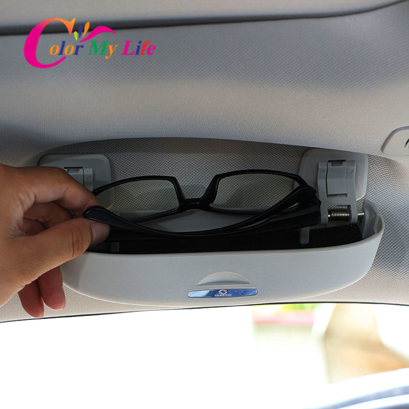 Farve mit liv sort / grå / beige interiør bil solbriller holder boks brille taske passer til skoda karoq kodiaq tilbehør