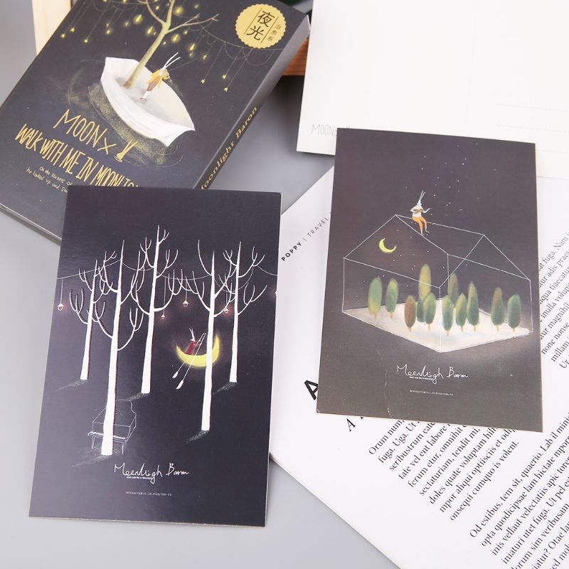 30 Uds., postal luminosa clásica, brillo en la Luna oscura, luz de felicitación, tarjeta postal, novedad, tarjetas de felicitación de Navidad,
