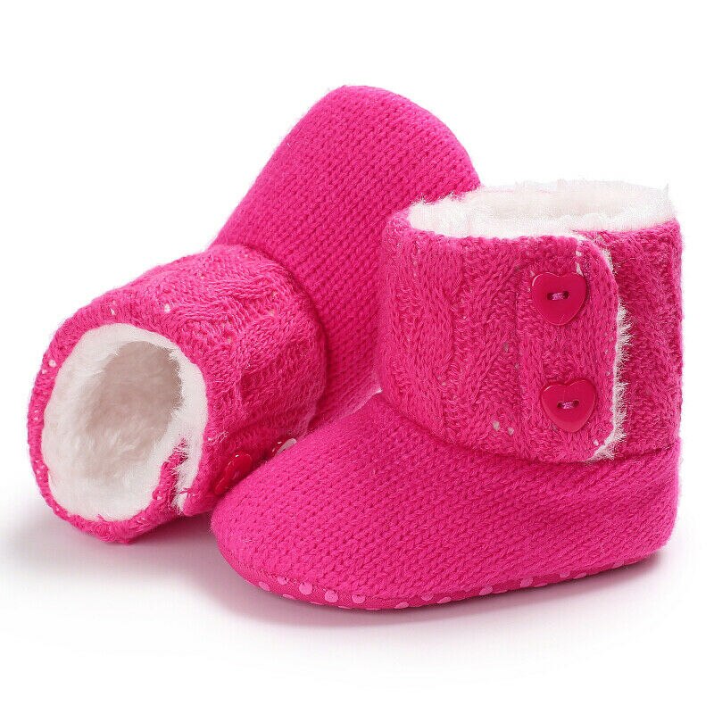 Zapatos para bebés y niñas Botas de nieve de invierno Botas de piel de cuero cálido Botas de bebé a prueba de agua Botas infantiles zapatos antideslizantes Botón de amor: Rojo / 12