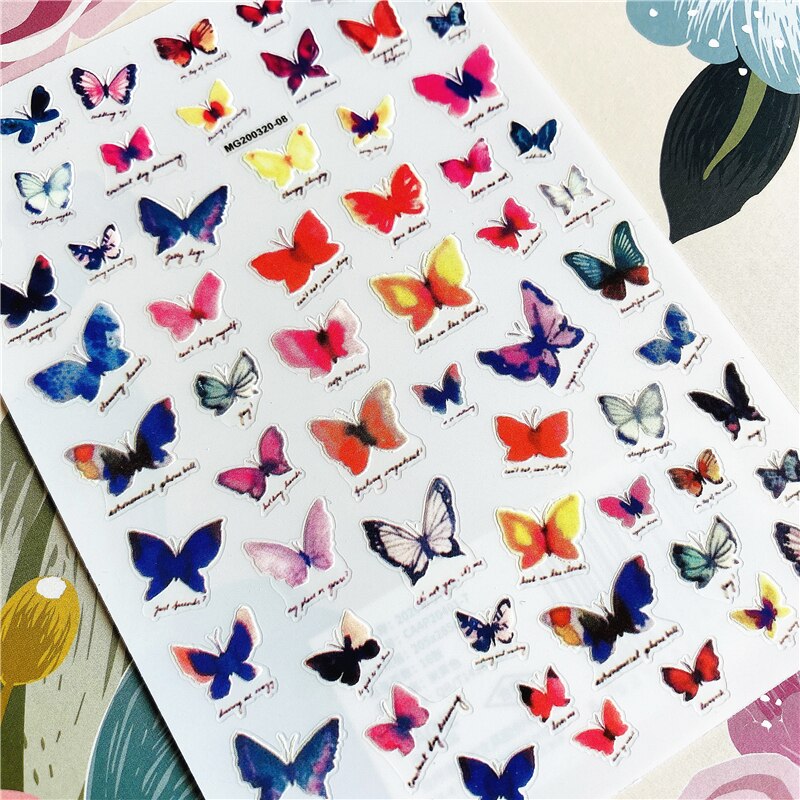 Mg200320-05 kleurrijke vlinders, zwevende vlinders, 3d lijm op de achterkant, nagelsticker, nageldecoratie, nagelkunst, nagelversiering: Mg200320-08