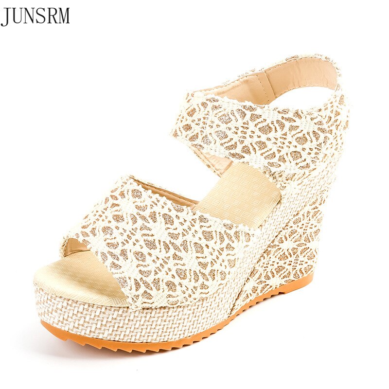 Zomer Frosted Wig Vis Mond Sandalen Vrouwen Comfortabele Hoge Hak Platform Platform Open Teen Schoenen