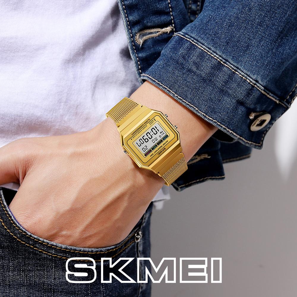 Skmei sport herre ure slim dial digitale mænd armbåndsure rustfrit stål bånd vandtæt mænds ur reloj hombre 1639