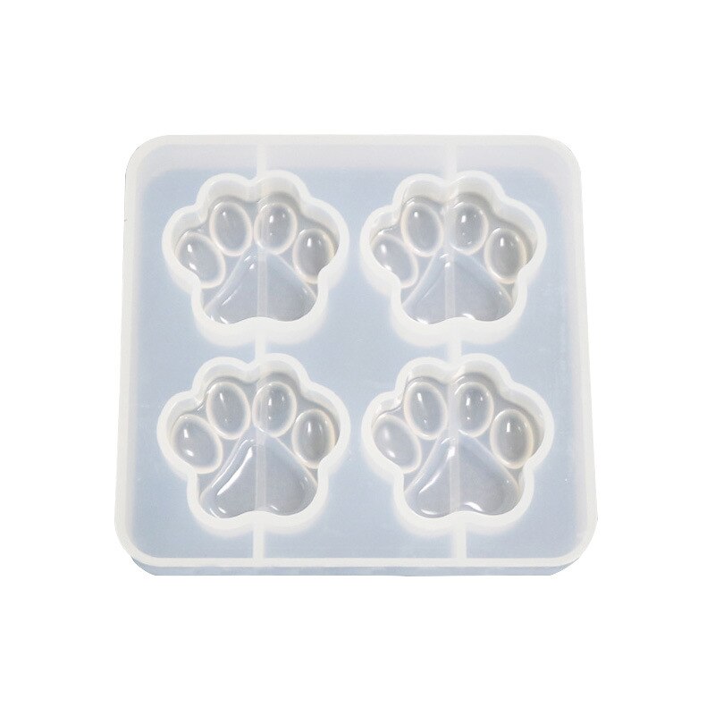 Gato pata molde de silicone (4 cavidade) cão molde de pata animal molde claro para resina uv decoden cabochão diy moldes de resina para jóias