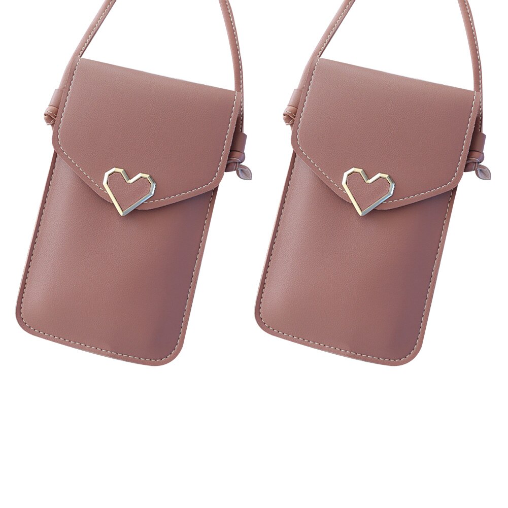 Cell Phone Bag Shoulder Pocket Wallet Pouch Case 2Pcs Love Heart Transparent Shoulder Crossbody Bag Phone Touch Screen Purse: Dark Pink
