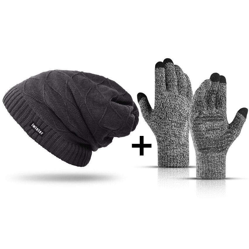 Vinter varme mænd handsker berøringsskærm vindtæt glidende elastiske handsker ridning skiløb fluff hudvenlige behagelige tykke handsker: Varmt sæt b