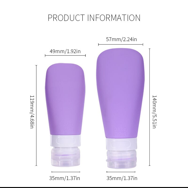 1 lot /3 st silikonpåfyllningsbar flaska 60/90ml reseschampoflaska lotionpackningspressflaskor bärbar kosmetikbehållare