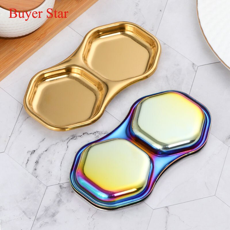 Gold Stainless steel dish kitchen utensil butter plate seasoning soy dish Metal dessert Trays Tableware vinegar sauce snack Dish