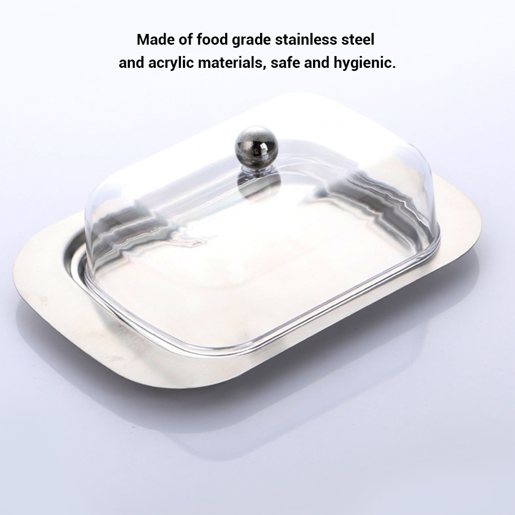 Stainless Steel Butter Dish Box Container Cheese Server Storage Keeper Tray with Transparent Sealing Lid For Cheese cake Board