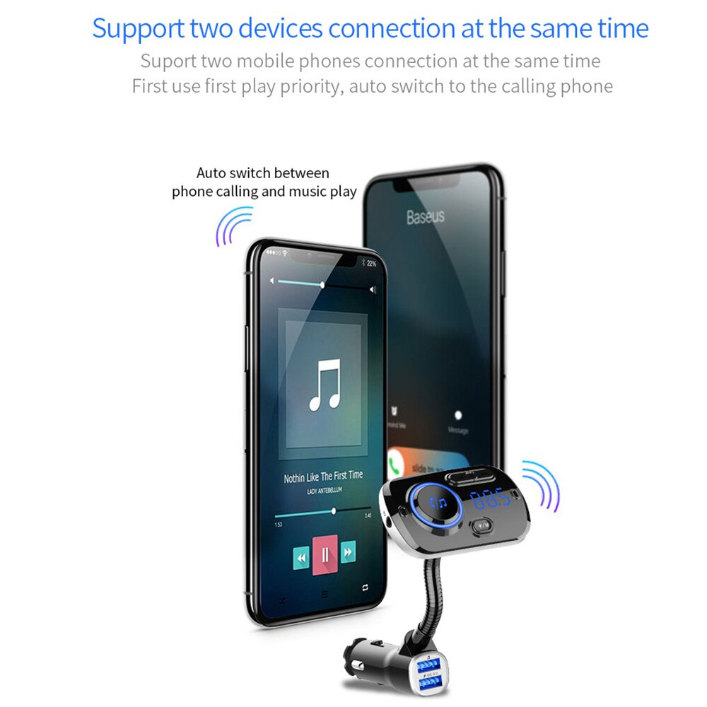 Modulador de transmisor FM para coche, Kit de manos libres con Bluetooth 5,0, Cargador rápido QC3.0, USB Dual, compatible con tarjeta TF SiRi para dos dispositivos