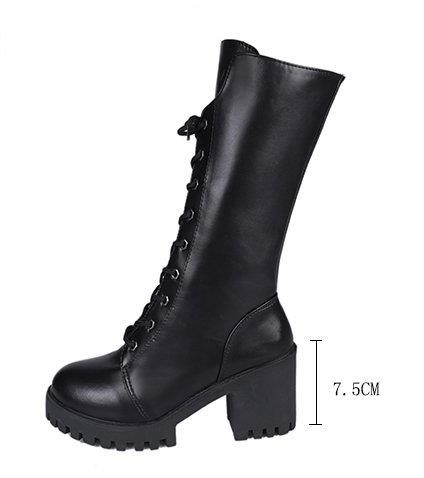 Herfst Winter Snowboots Vrouwelijke Retro Britse Wind Dark Black Fan Auto Rider Laarzen Dik Met Dikke Bodem buis Mujer