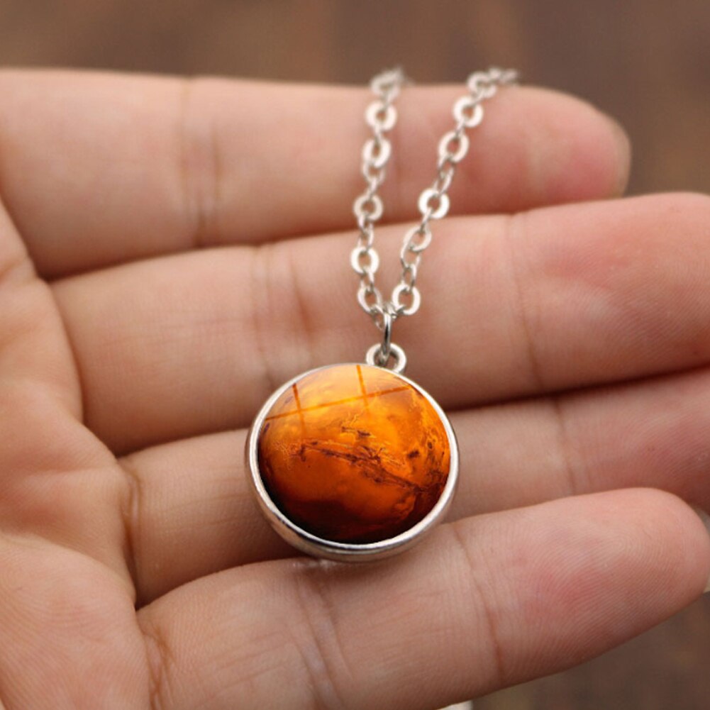 Personality Double Side Glass Ball Necklace Earth Planet Pattern Jewelry Galaxy Astronomy Pendant Necklace for Men: 4