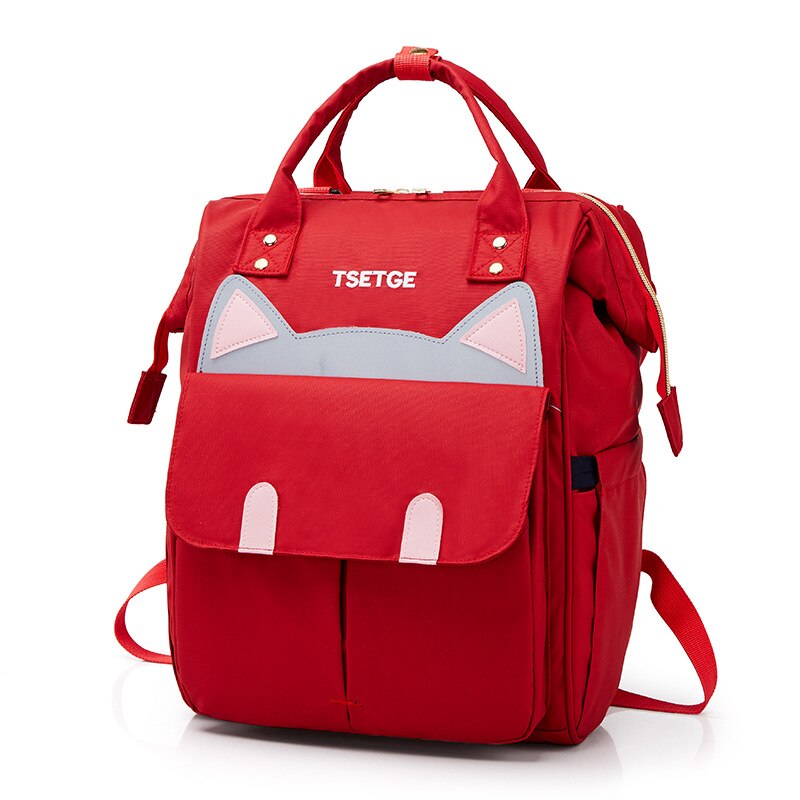 Stijl Kitten Luiertas Simple Mode Grote Capaciteit Mother 'S Tas Rugzak Lichtgewicht Rugzak: Red