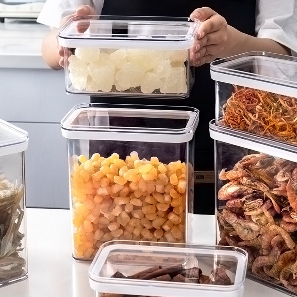 Food storage box Grain storage rack with wall-mounted plastic container storage box Transparent grain tank kitchen supplies