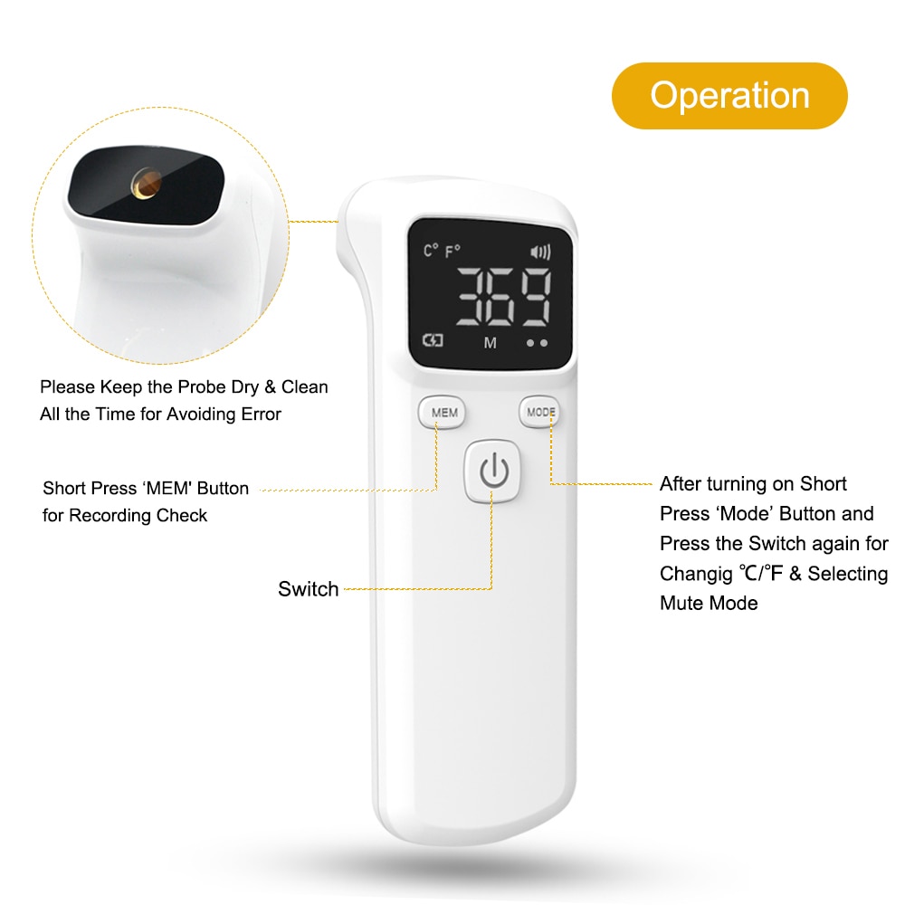 Non-contacting Touchless IR Infrared Sensor Forehead Body Digital Thermometer Temperature Measurement LCD Digital Display Unit