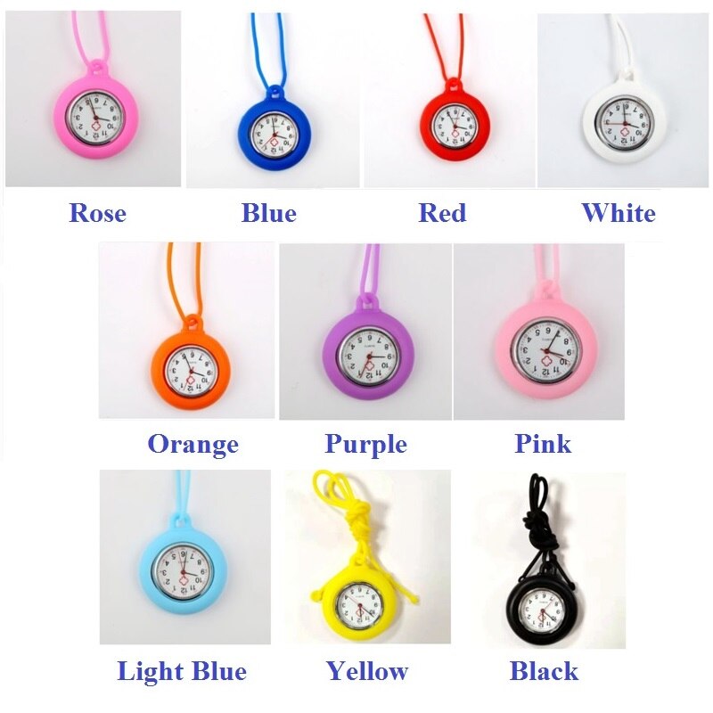 Lot de 10 montres de poche en Silicone à collier de corde créative, pour infirmières médecins hôpitaux étudiants robe à Quartz horloge suspendue: Mixed