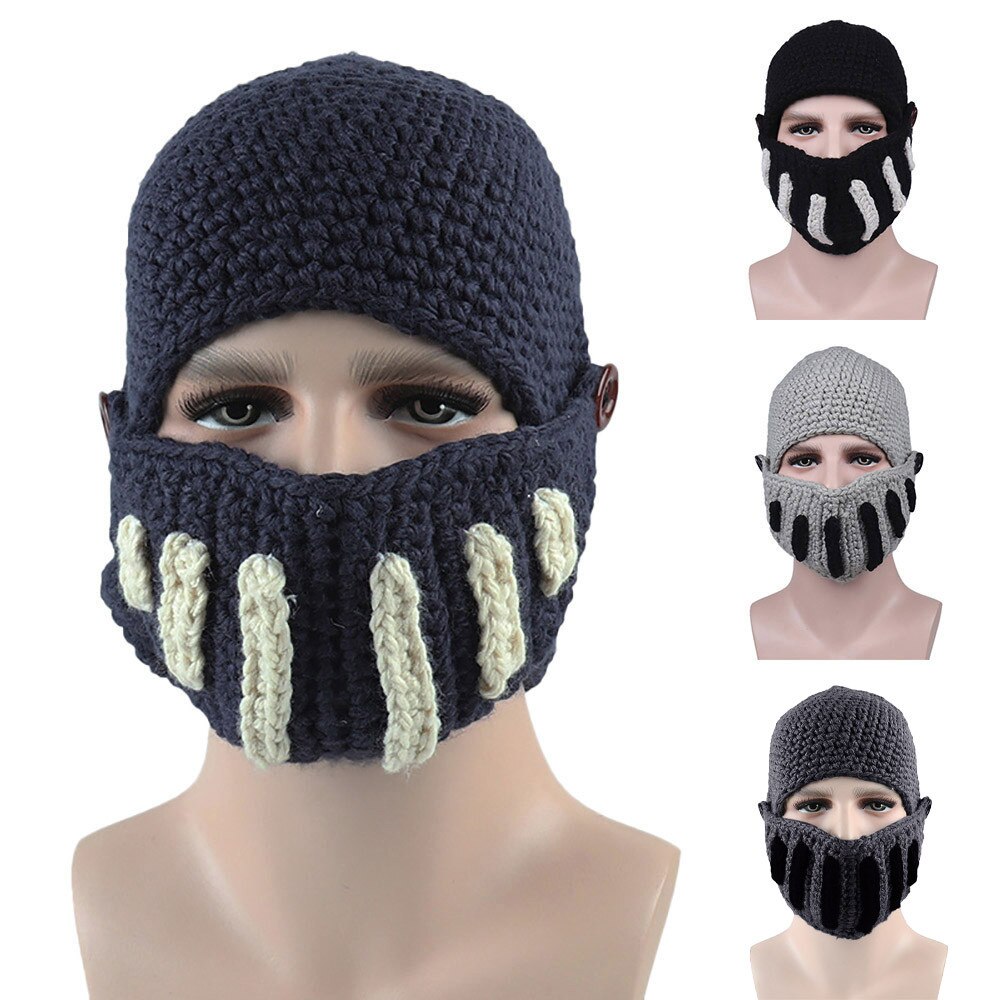 Winddicht Panelled Romeinse Ridder Handleiding Gebreide Muts Winter Masker Cap Unisex Warm Mutsen Skullies Chapeu Masculino # T2