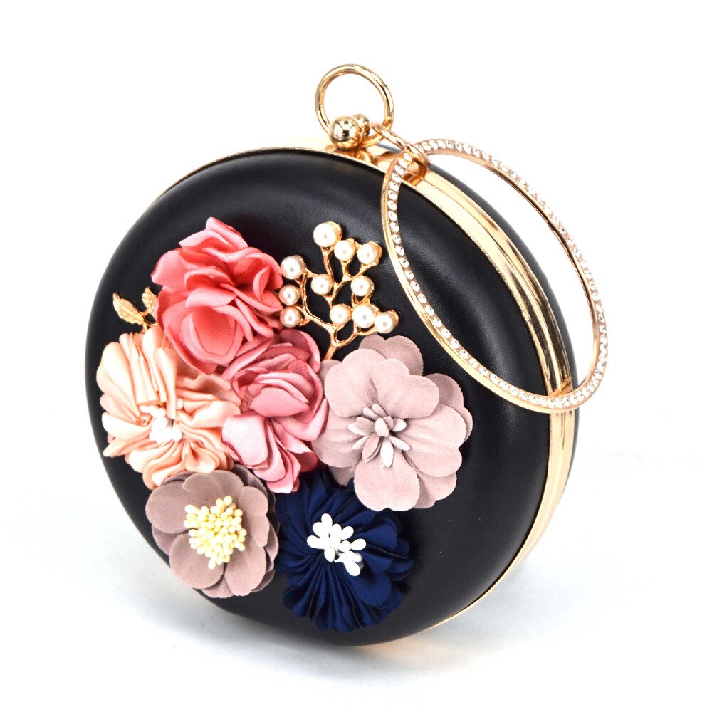 Bolso de mano Circular de pu con flores para mujer, cartera de mano de noche con Floral para , boda, x55