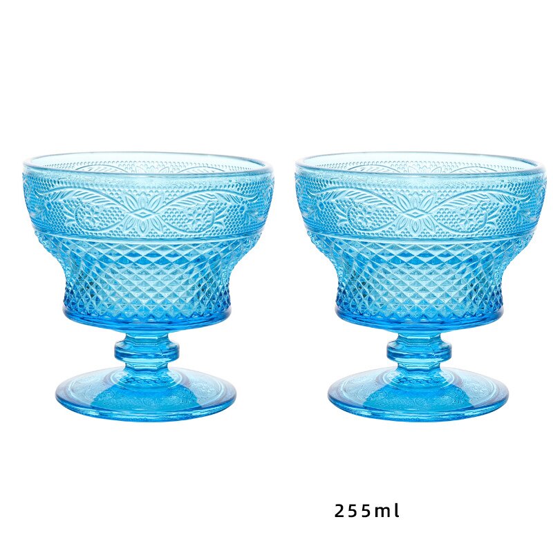 2Pcs Glass Dessert Cups Ice Cream Bowl Sundae Cup Color Retro Juice for Drinking Cup Wedding Party Wine Glasses: Blue225ml