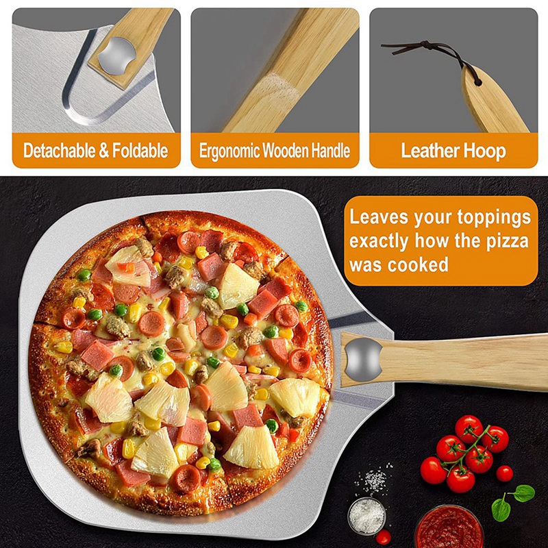 Pizza Peel Tools Set Pizza Cutter And Paddle Aluminum Pie Paddle With Foldable Wooden Handle For Baking Pizza And Bread