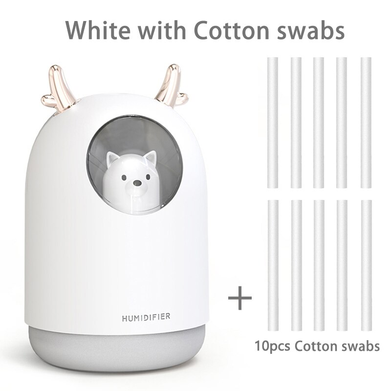 Air Humidifier 300ML Cute Rabbit Ultra-Silent USB Aroma Essential room Car LED Night Lamp Air Purifier Mist Maker Air Fresher: White and 10 filters