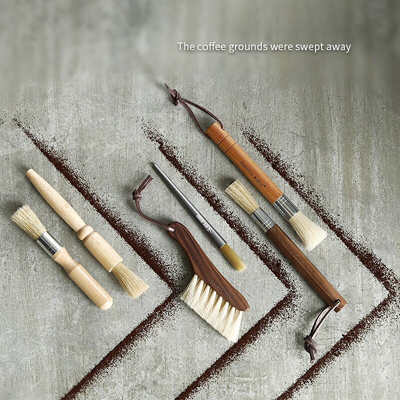 Cepillo de limpieza para molinillo de café, herramienta limpiadora para máquina de café, con cordón de cerdas naturales, para Barista, cepillo de limpieza de polvo