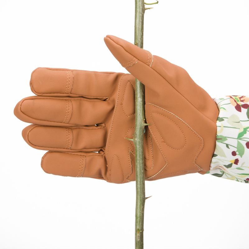 Langærmet læderhavehandsker punkteringsbestandig polstret håndflade forstærket fingerspidser beskæring af blomsterhandskedæksel