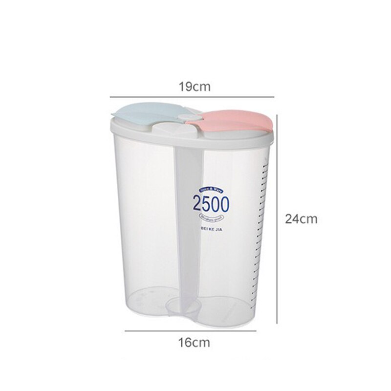Cereal Storage Container Food Storage Box with Lid and Compartments Kitchen Grain Storage Tank Sealed Cans Transparent Organizer: 2 grid-2500ml