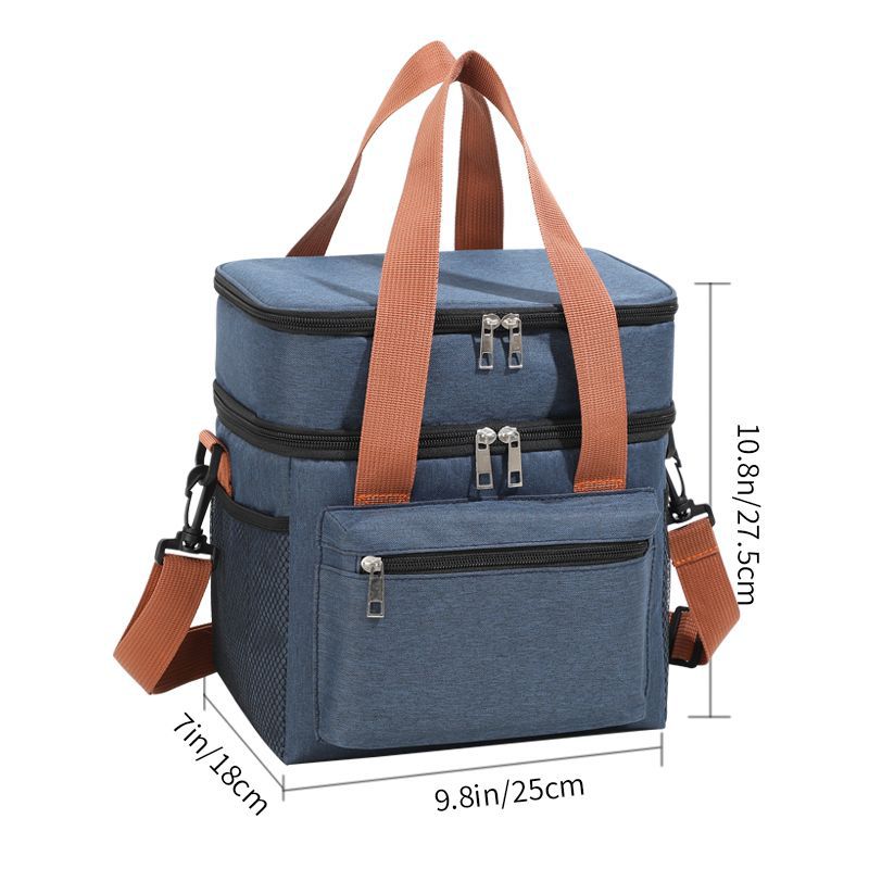 Multifunctional Double Layers Tote Cooler Lunch Bags for Women Men Large Capacity Travel Picnic Lunch Box with Shoulder Strap: Blue